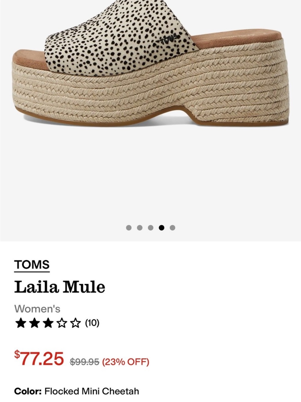 Toms Laila Mule Flocked Mini Cheetah in Black and Cream